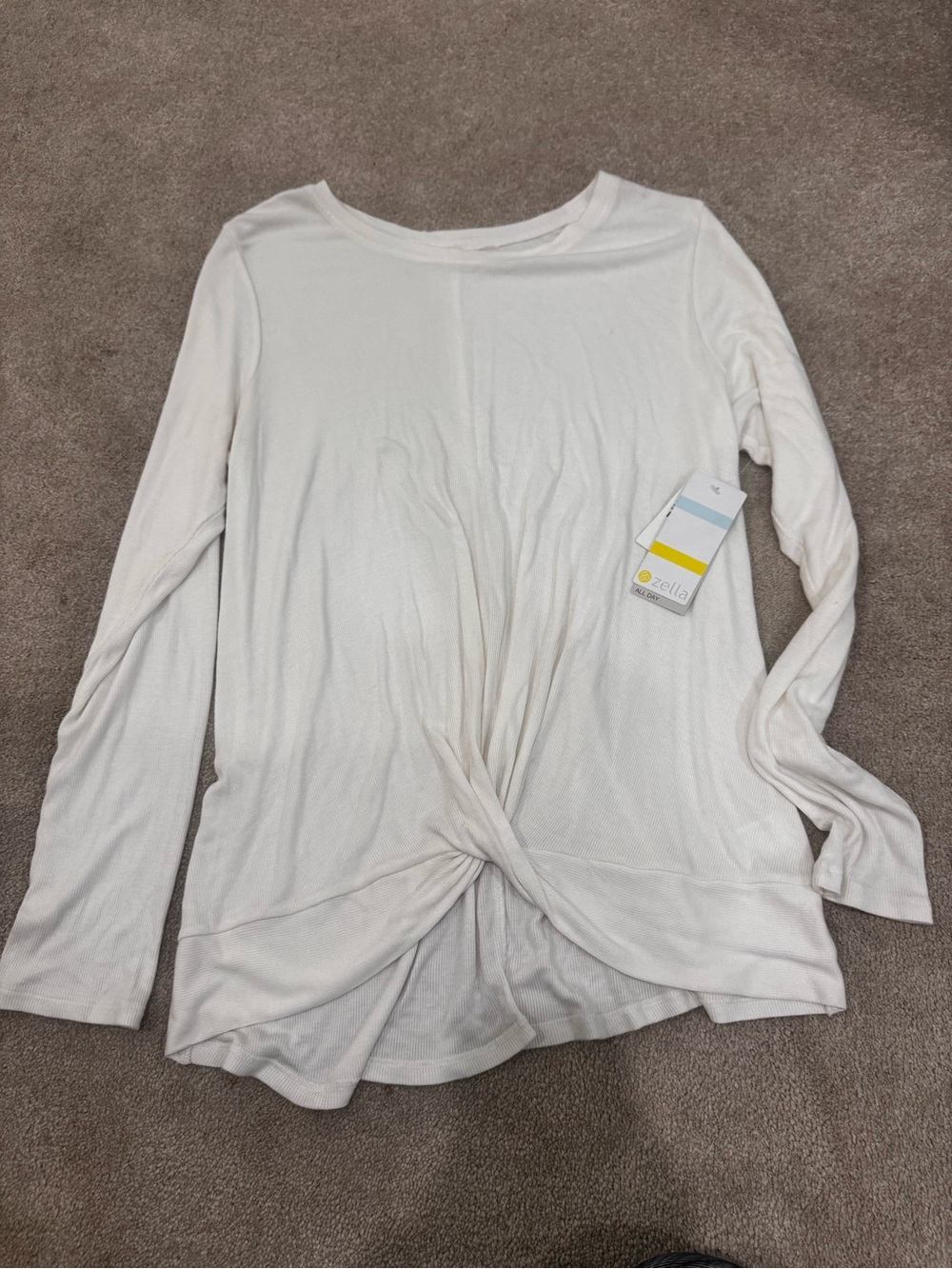 Zella Women's Long Sleeve Twist Front Top - Cream, NWT, XL